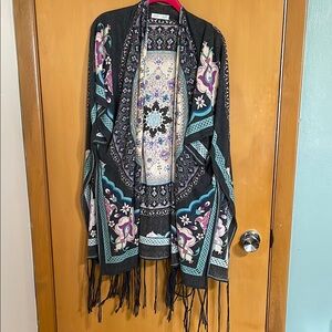 Floral Patterned Kimono with Fringe